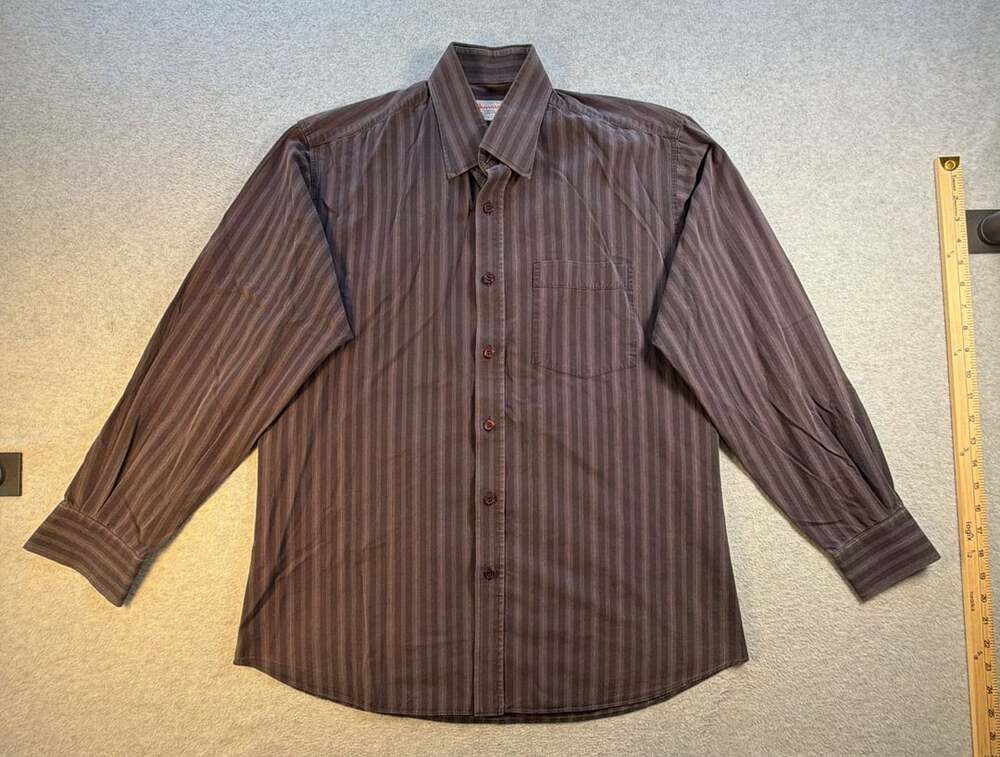 Maharaja's Charcoal Gray Silver Pinstripe Long Sleeve Dress Shirt